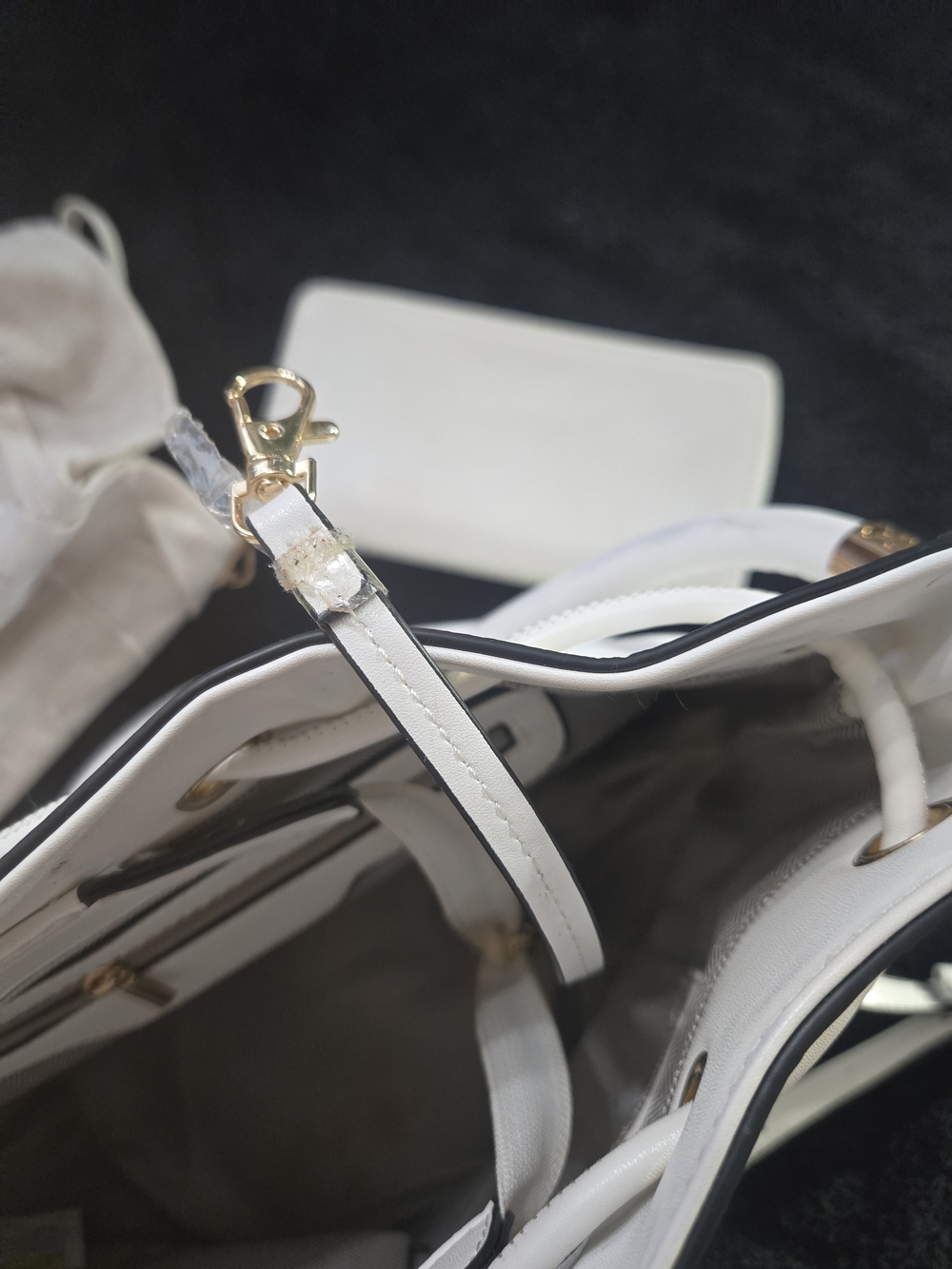 The Bucket White Drawstring Bucket Bag - Fashionable Women's Crossbody W/ Wallet - Picture 6 of 14